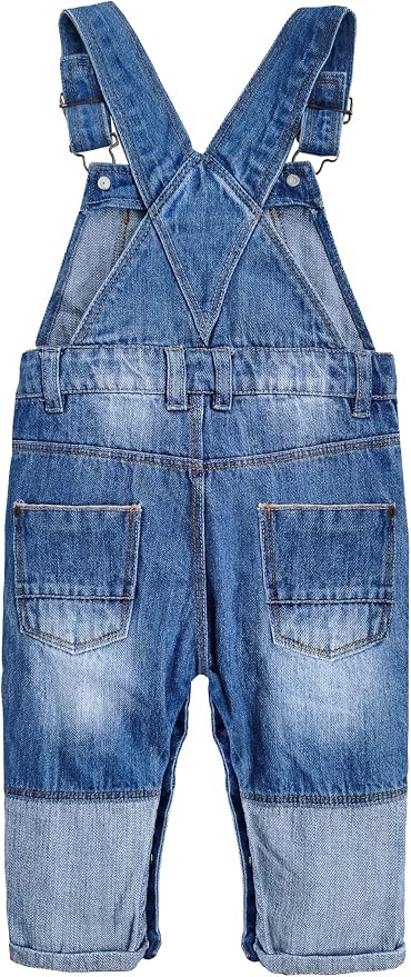 KIDSCOOL SPACE Baby Toddler 2 Buttons Adjustable Straps Fashion Jean Overall - Image 2