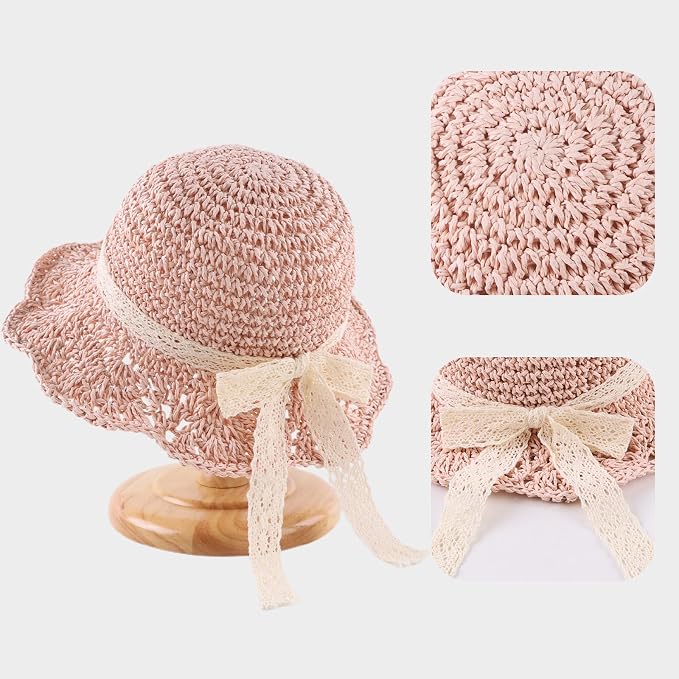 Baby Girl Straw Hat Outdoor Baby Sun Protection Hats Summer Bowknot Beach Cap - Image 3