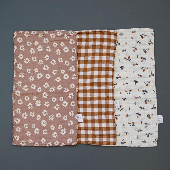 Mebie Baby Burp Cloths, Modern Print 3-Pack, Muslin Burp Cloth Set - Image 3