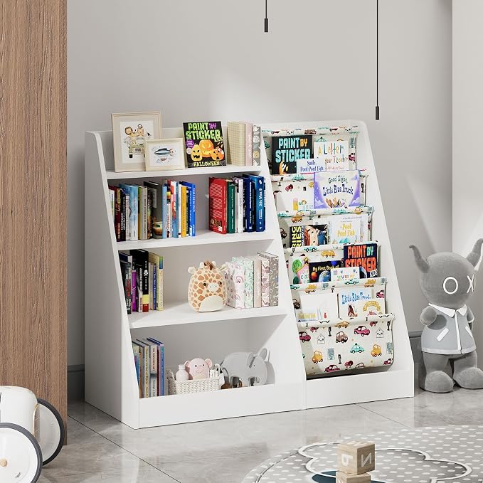4 Tier Kids Wooden Bookshelf, Five Layer Sling Bookcase, Baby Storage Book Rack - Image 2