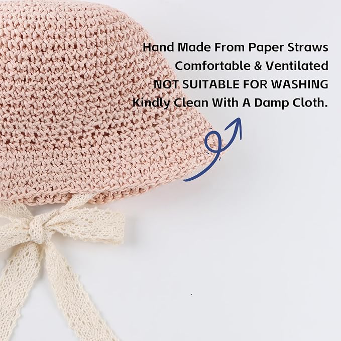 Baby Girl Straw Hat Outdoor Baby Sun Protection Hats Summer Bowknot Beach Cap - Image 4