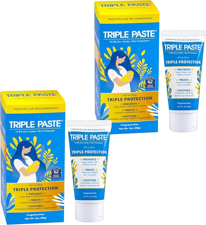 Triple Paste Diaper Rash Cream for Baby - 3 oz Tube - Zinc Oxide Ointment Treats by TriplePaste