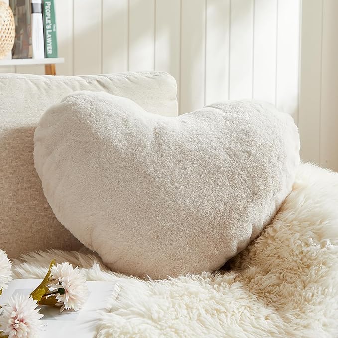 EastTree Beige Heart Shaped Pillows, Ultra Soft Extra-Large Fluffy Love Throw by EastTreeHomeGuide