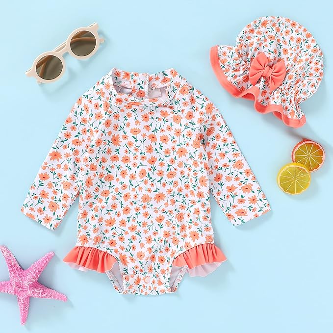 Infant Baby Girl Swimsuit One-Piece Long Sleeve Rash Guard - Image 2
