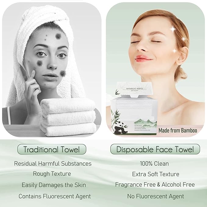 Bamboo Viscose Disposable Face Towel Biodegradable Large Dry Face Wipes 60 - Image 3