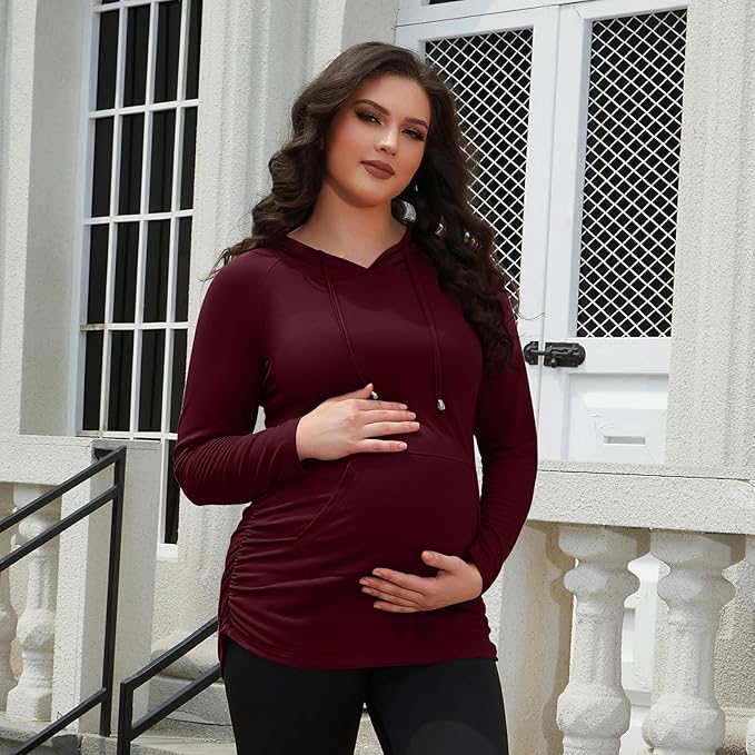 GINKANA Maternity Hoodie Long Sleeves Shirts Casual Maternity Top Pregnancy - Image 3