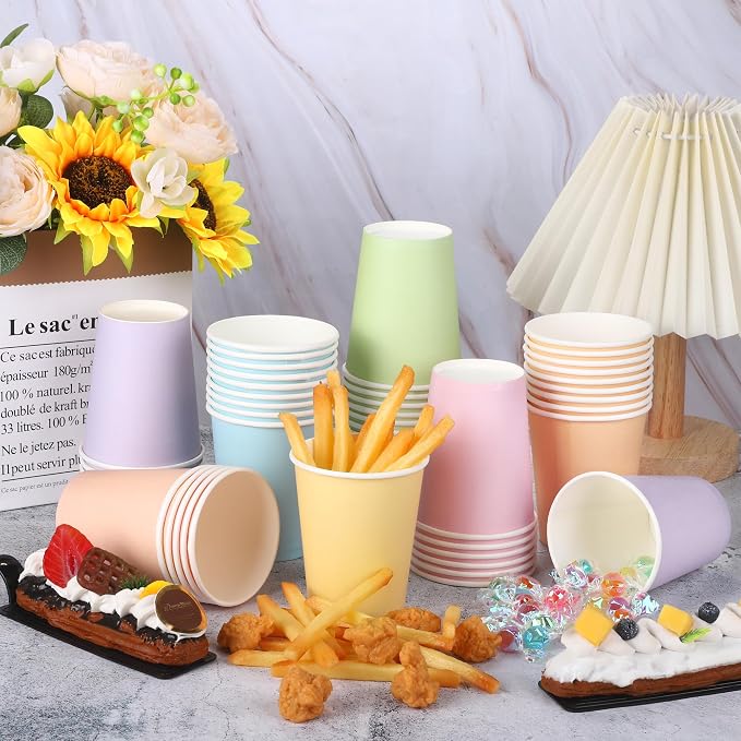 URATOT 60 Pieces 9 Ounce Disposable Paper Cups Pastel Rainbow Party Cups - Image 4