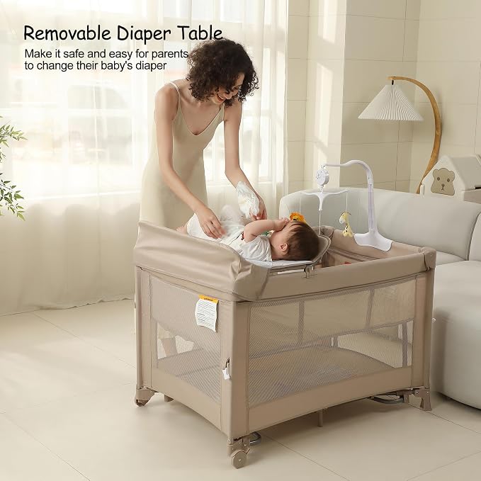 5 in 1 Pack and Play, Baby Bassinet Bedside Sleeper, Baby Playard, Bedside Crib - Image 3