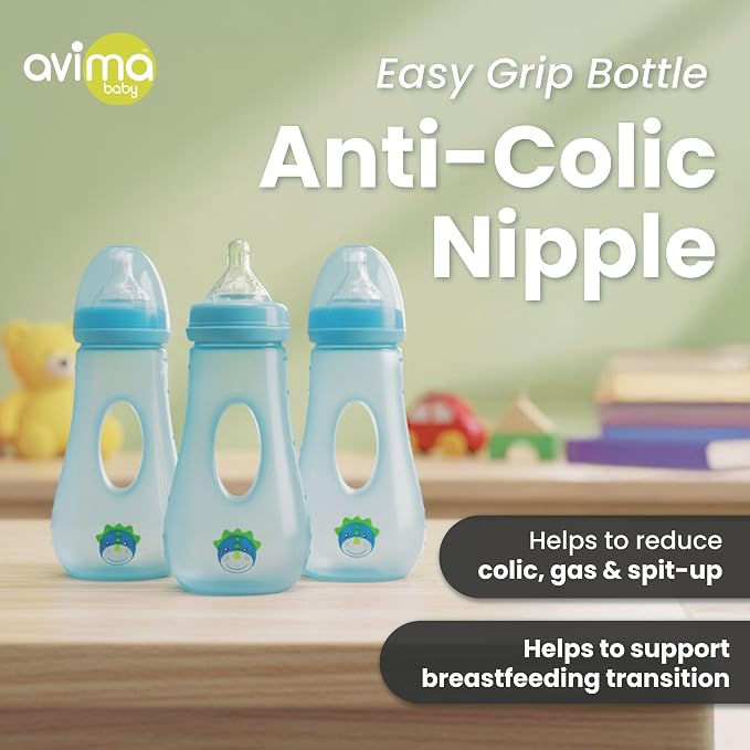 Avima Easy Grip Anti Colic Baby Bottles, BPA Free, 8 oz. Wide Neck w/Medium - Image 2