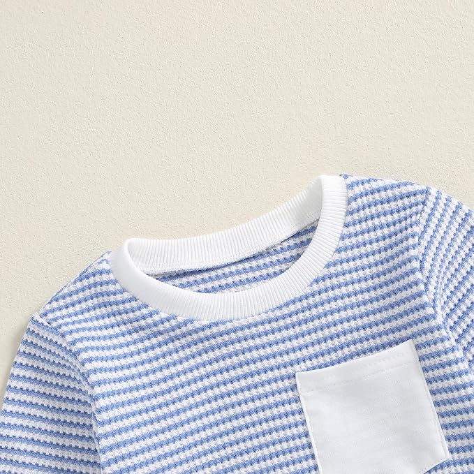 Toddler Baby Boy Fall Clothes Waffle Outfit Long Sleeve Color Blocking - Image 2