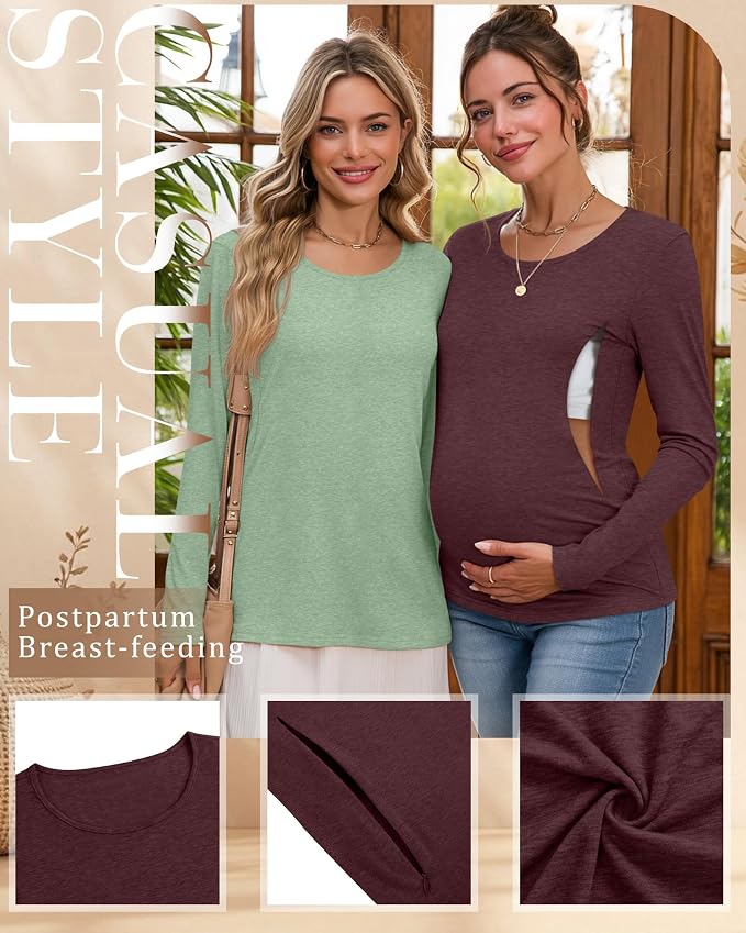 4 Pack Women's Cotton Nursing Tops, Breastfeeding Maternity - Image 3