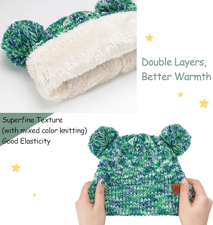 Kids Toddlers Winter Beanie Hats Gloves Neck Scarf Set Mittens Gifts - Image 2