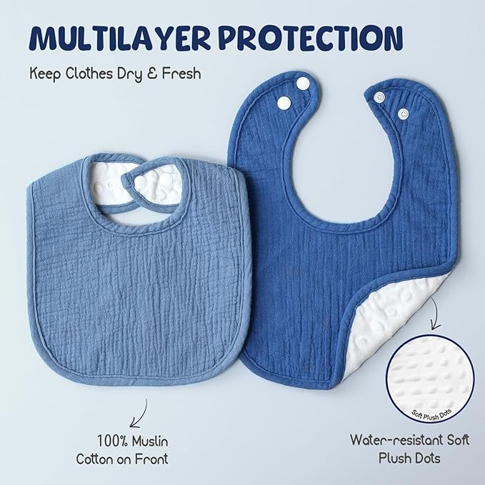 6-Pack Muslin Baby Bibs for Unisex Boys Girls, Cotton Baby Drool Bibs, Drooling - Image 3
