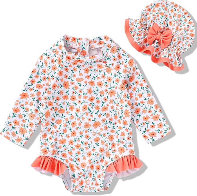 Infant Baby Girl Swimsuit One-Piece Long Sleeve Rash Guard by YOUNGERTREE