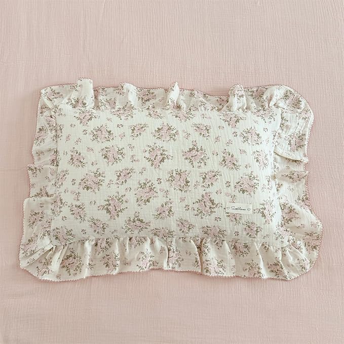 AOJIM Pink Floral Kids Toddler Pillowcase 1 Piece Super Soft Muslin Cotton by AOJIM-BeddingSetBabyBlanketsSofaCover