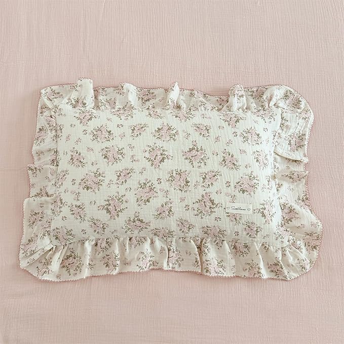 AOJIM Pink Floral Kids Toddler Pillowcase 1 Piece Super Soft Muslin Cotton by AOJIM-BeddingSetBabyBlanketsSofaCover
