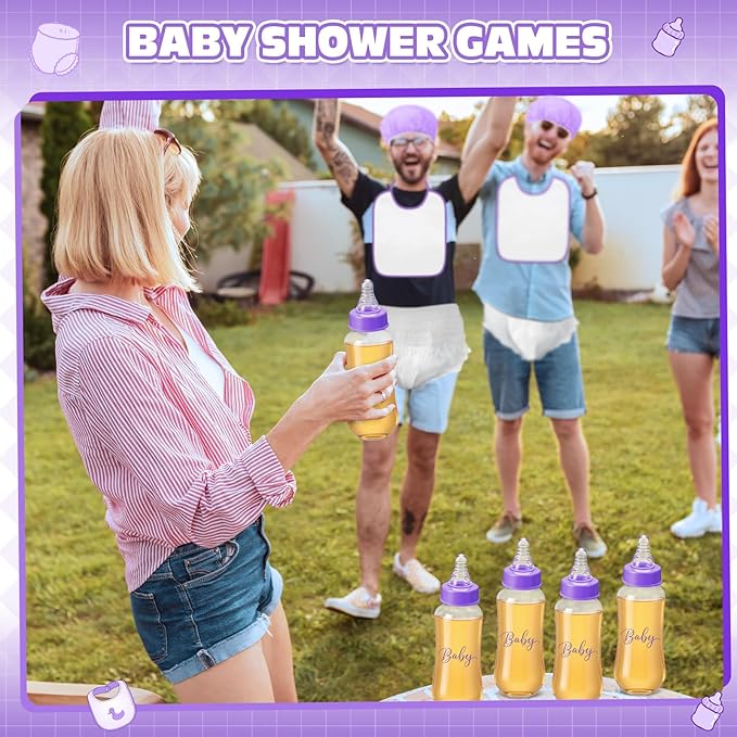 6 Sets Bottle Chug Baby Shower Games Juegos Para Plastic Baby Bottles Bibs Hat - Image 6