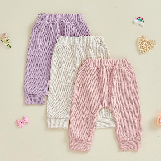 Sejardin Toddler Baby Boy Girl Pants 3 Pack Solid Color Elastic Waist Jogger - Image 5