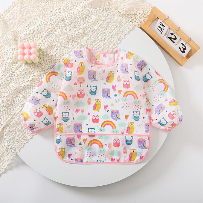3 Pcs Waterproof Long Sleeves Baby Bibs Weaning Smock Bib 3-24 Months - Image 3