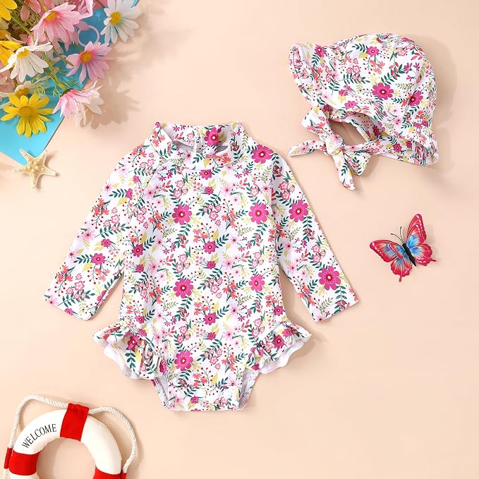 Infant Baby Girl Swimsuit One-Piece Long Sleeve Rash Guard - Image 2
