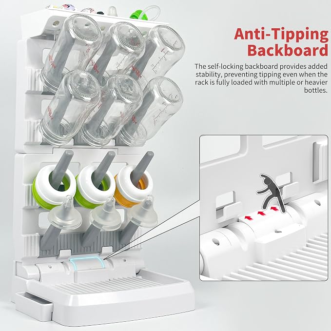 Baby Bottle Drying Rack for 12 Bottles, Space Saving Countertop Vertical - Image 7