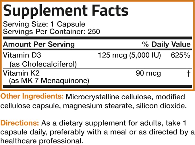 Bronson Vitamin K2 with D3 Supplement Non-GMO Formula 5000 IU Vitamin D3 & 90 - Image 8