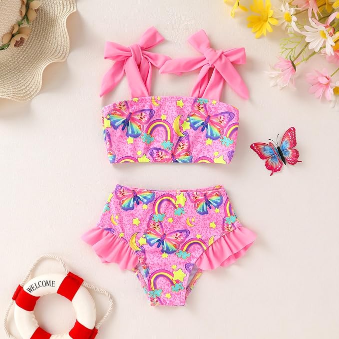 YOUNGER TREE Toddler Girls Two Pieces Swimsuit Color Block Stripe Swimwear - Image 2