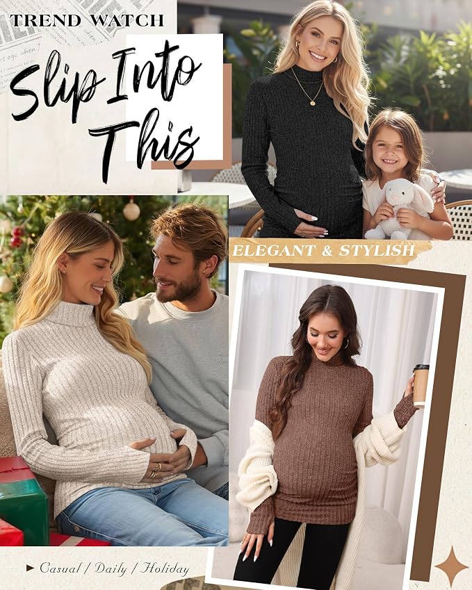 3 Pack Maternity T-Shirts Pregnancy Tops Women Sweater Long Sleeve Turtleneck - Image 4