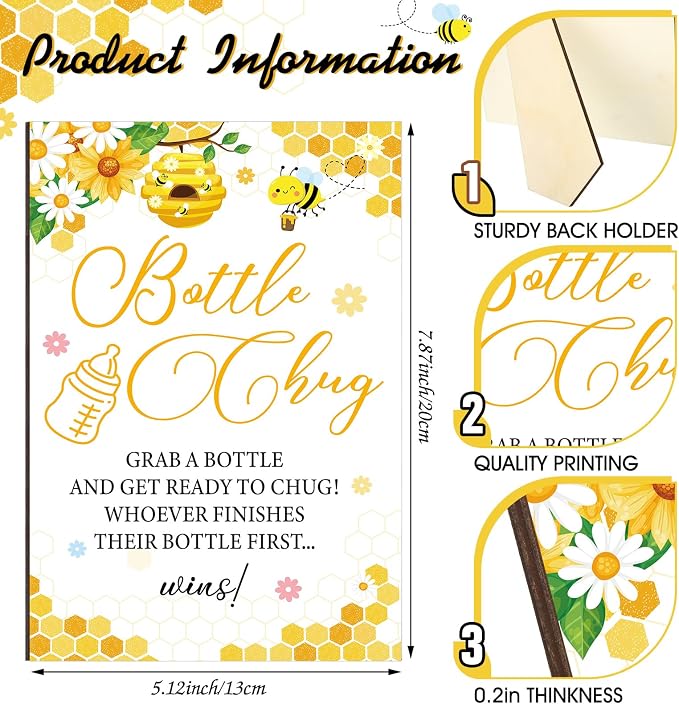 TrelaCo Cool Baby Shower Games Wooden Bottle Chug Sign Bee Theme Gift Sets and - Image 3