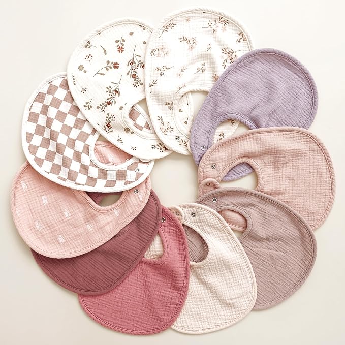 Konssy 10-Pack Muslin Baby Bibs, Soft Cotton Bandana Bibs - Image 7