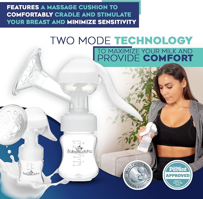 BabyBuddha Manual Breast Pump, Single Hand Expression Breastmilk Pump, Cordless - Image 4