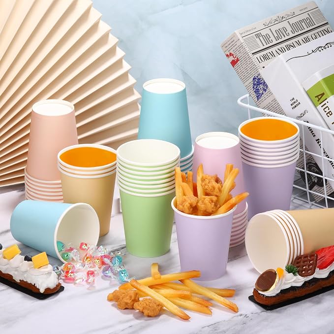 URATOT 120 Pieces 9 Ounce Disposable Paper Cups Pastel Rainbow Party Cups - Image 5