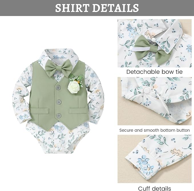 SANMIO Baby Boy Clothes Suits Infant Gentleman Outfit Collared Dress - Image 3