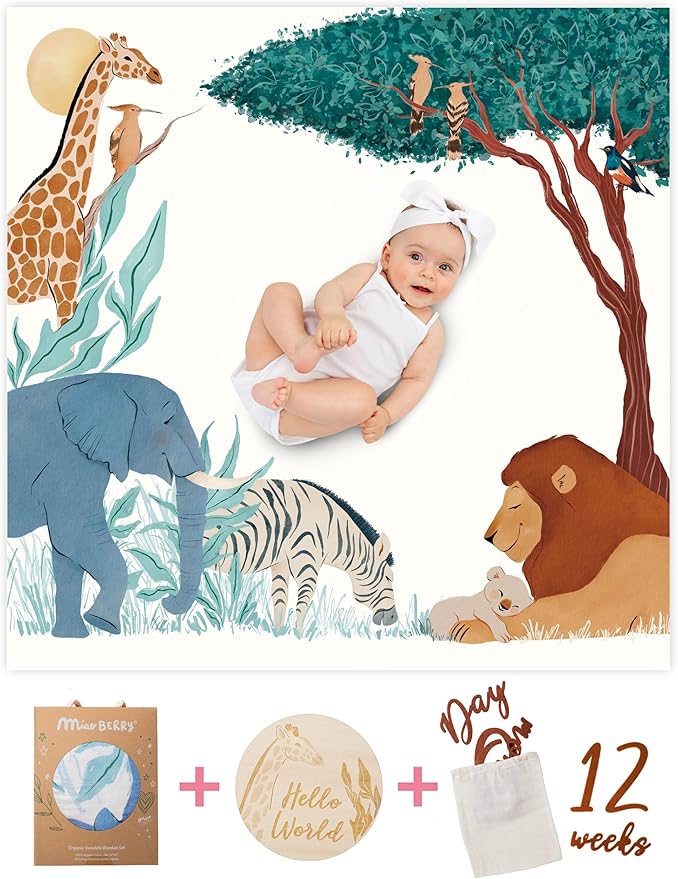 Miaoberry Safari Baby Milestone Blanket, Africa Jungle Theme Monthly Photo - Image 2