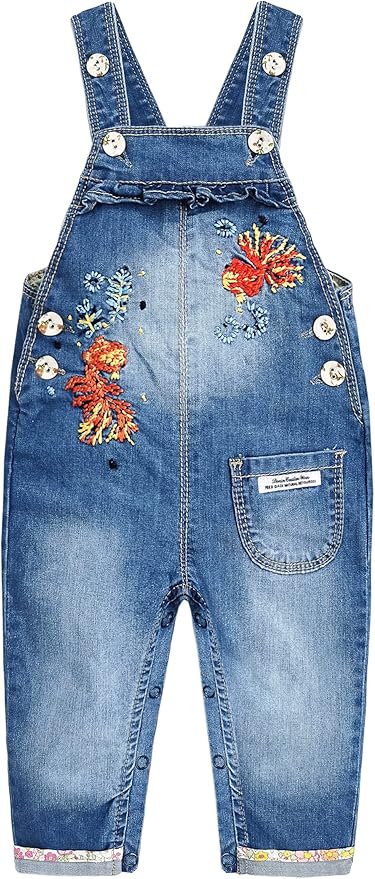 KIDSCOOL SPACE Baby Little Kids Cute Denim Embroidered Fashion Jean Overalls by KidscoolSpaceCallingOutAllTheChildrensDenimLovers