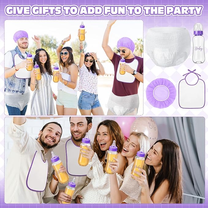 6 Sets Bottle Chug Baby Shower Games Juegos Para Plastic Baby Bottles Bibs Hat - Image 7