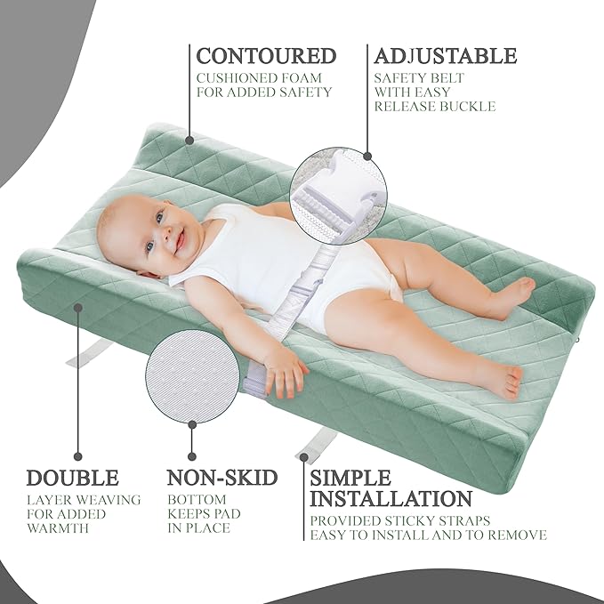 Organic Cotton Contoured Baby Changing Pad w/Waterproof Foam Mattress, Includes - Image 3