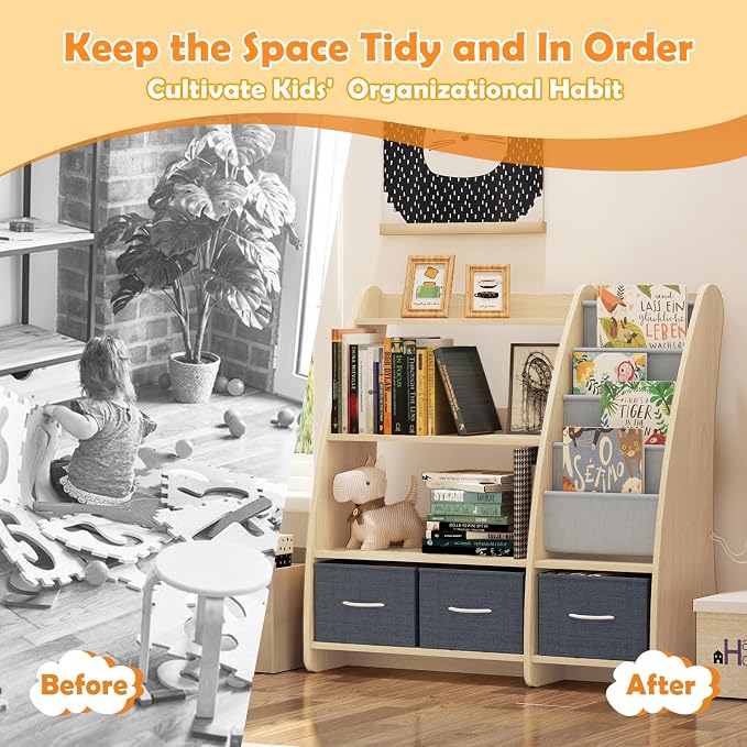 Kids Bookshelf Wood Toy Storage Organizer Cabinet Children Bookcase Toddler - Image 8