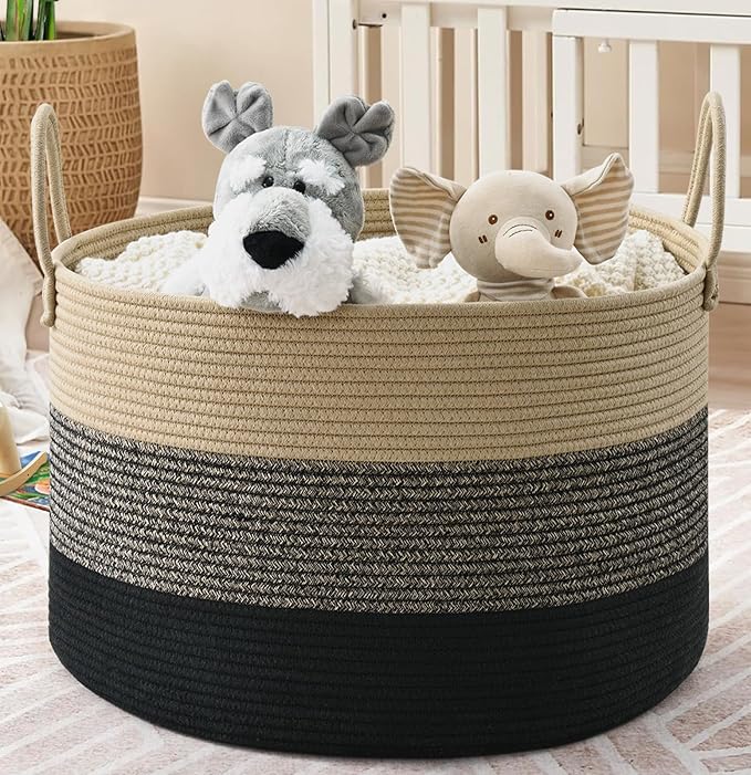 67L Storage Basket for Organizing, Cotton Rope Woven Blanket Basket, Toy - Image 9
