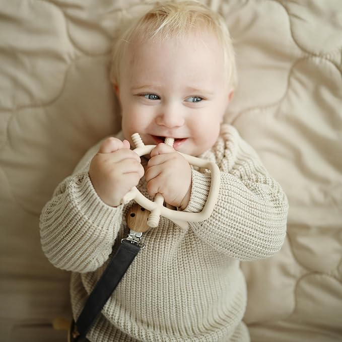 mushie Linen Baby Pacifier Clip Holder | Soft Fabric Strap - Image 5
