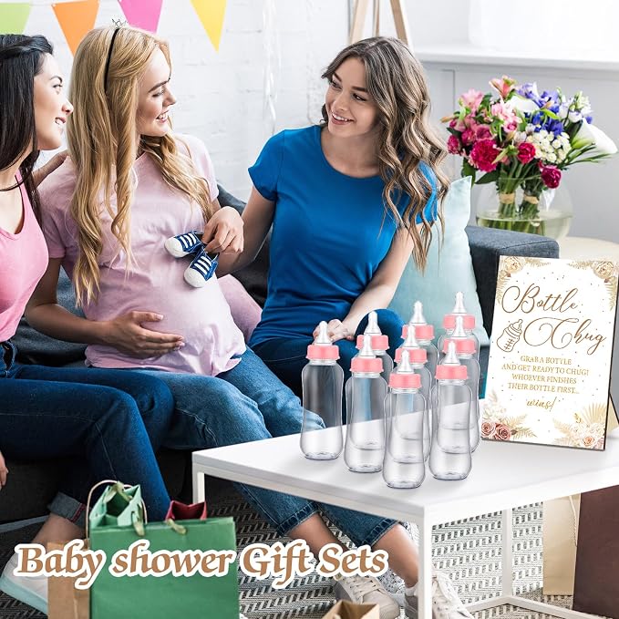 TrelaCo Cool Baby Shower Games Wooden Bottle Chug Sign Boho Theme Gift Sets and - Image 3