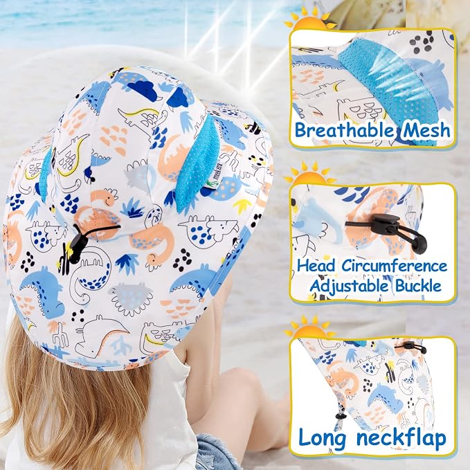 XIAOHAWANG Girls Sun Hat Baby Beach Hats Boys UPF 50+ Kids Summer Protection - Image 2