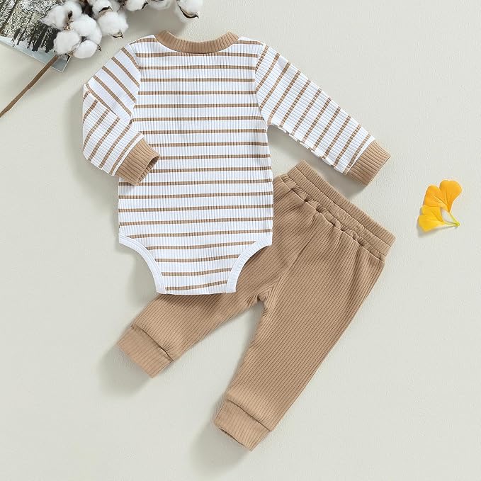 Newborn Baby Boy Girl Clothes Ribbed Knitted Long Sleeve Romper Pants Solid - Image 7