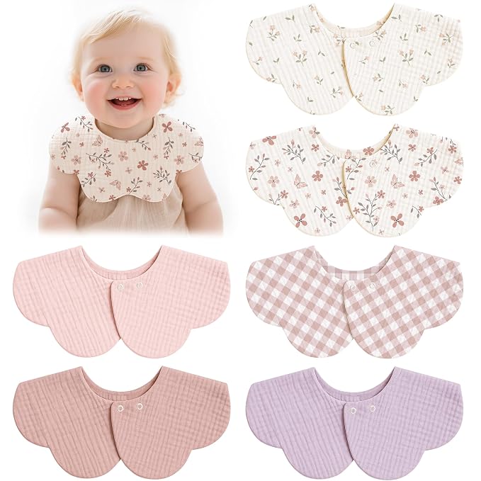 Muslin Baby Bibs, 6 Pack 100% Cotton Absorbent 360 ° Rotate Flower-Shaped by MairMore
