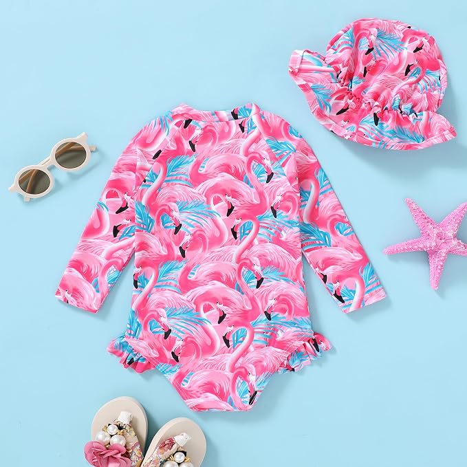 Infant Baby Girl Swimsuit One-Piece Long Sleeve Rash Guard - Image 3