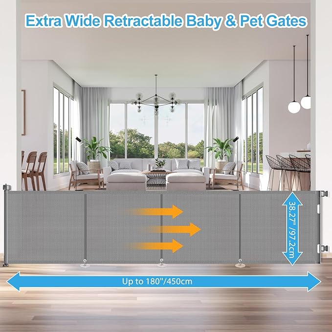 Upgrade 180 inch Retractable Baby Gates, EZIGO Extra Wide Baby Gate - Image 2
