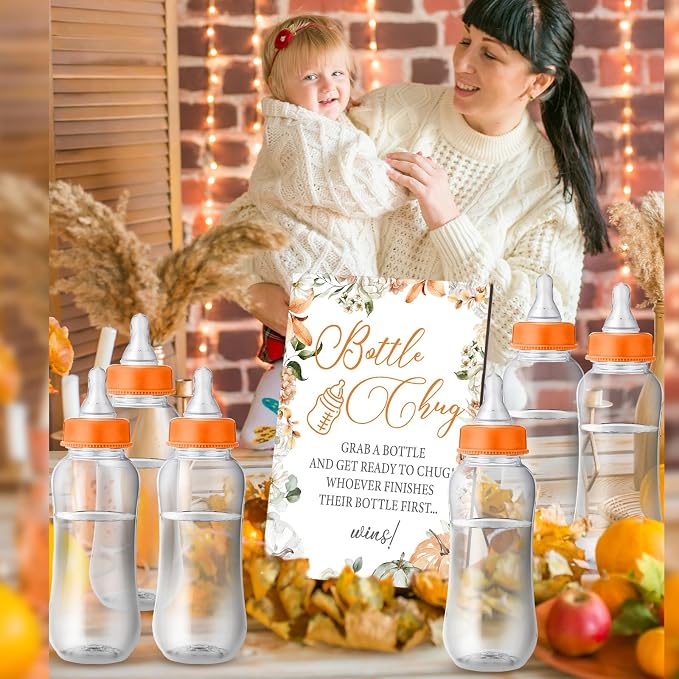 TrelaCo Little Pumpkin Cool Baby Shower Games Wooden Bottle Chug Sign Rustic - Image 7