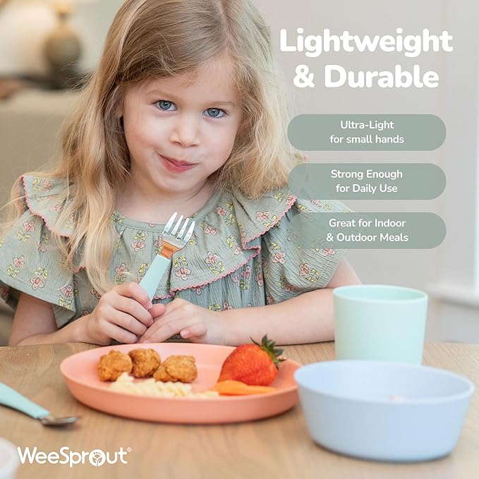 WeeSprout Bamboo Plates, Kid-Sized Dinnerware, Dishwasher Safe Melamine Dishware - Image 4