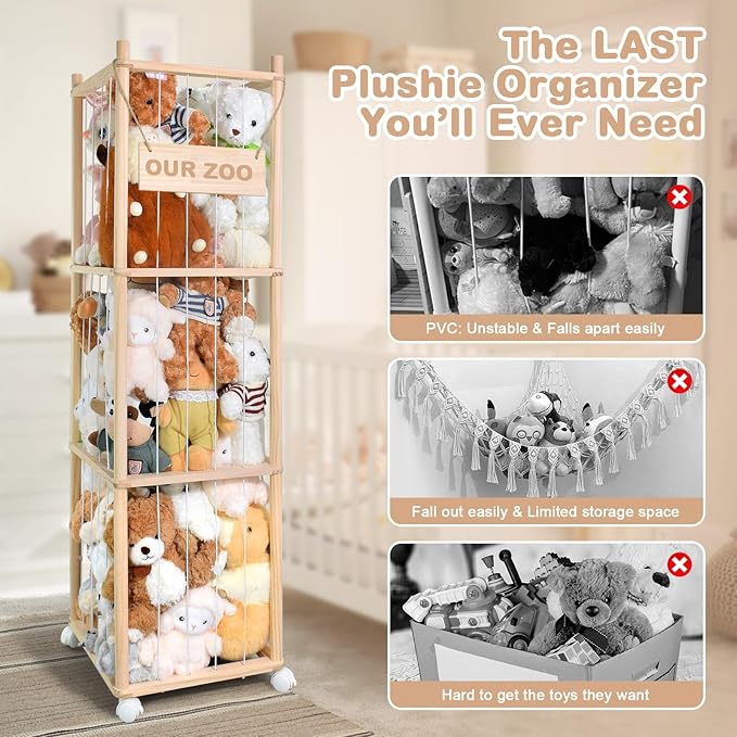 Stuffed Animal Storage, Wooden Cute Zoo Toy Holder - Image 3