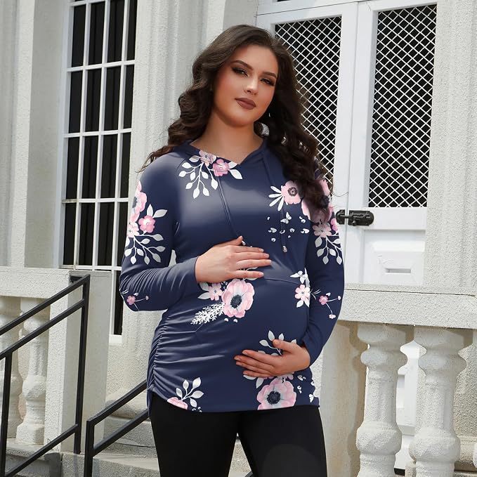 GINKANA Maternity Hoodie Long Sleeves Shirts Casual Maternity Top Pregnancy - Image 3